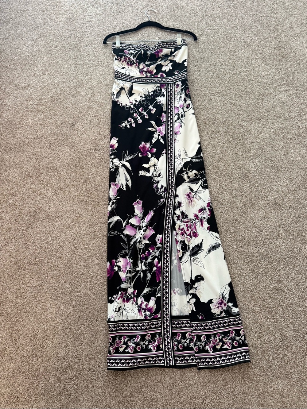 Floral Maxi Dress - Black & White with Pink Accents